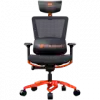 COUGAR Argo Orange, Premium Aluminum Frame, 5-star Aluminum Alloy base, Breathable PVC Leather, Trigger shift wire control system, Dynamic lumbar Support Design, Flexibly reclining backrest, Adjustable headrest, Sliding seat, 3D Adjustable Armrest