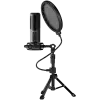 LORGAR Voicer 721, Gaming Microphone, Black, USB condenser microphone with tripod stand, pop filter, including 1 microphone, 1 Height metal tripod, 1 plastic shock mount, 1 windscreen cap, 1,2m metel type-C USB cable, 1 pop filter, 154.6x56.1mm