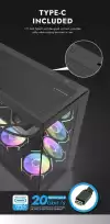 Darkflash кутия Case ATX - DS900 Black - 7 x 120 mm A-RGB fans included, USB-C