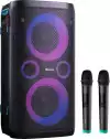 Hisense Party Rocker One Plus (HP110) Bluetooth Speaker with 300W Power, Built-in Woofer, Karaoke Mode, Built-in Wireless Charging Pad, AUX Input and Output, USB, 15 Hour Long-Lasting Battery 4 x 2500Ah, 2x mics included, Black