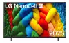 Телевизор LG 55NANO80A3B, 55" 4K HDR Smart Nano Cell TV, 3840x2160, DVB-T2/C/S2, AI Alpha 7, HDR 10 PRO, webOS 25, ThinQ AI, VRR, ALLM, HGiG, WiFi, Clear Voice, AI Upscaling, Bluetooth, Hdmi e-ARC , CI, LAN, AirPlay2, Chromecast, 2 Pole stand, Black
