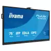 Дисплей IIYAMA TE7513A-B1AG, 75" IPS panel, Google EDLA, AG, UHD 3840x2160, 450cd/m2, 1200:1, 8ms, PureTouch-IR+, Android 14, iiWare 21E, iiControl, Quick Radial Menu, 2x HDMI, DP, 2x USB-C, 2x LAN, 3x USB, RS232C, HDMI out, Speakers, WiFi-6, BT, Quad Core A73, 8GB, 128GB, OPS slot, Black