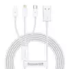 Кабел Baseus Superior 3 в 1 USB-А към Lightning, microUSB и USB-C, 1.5м, бял