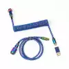 Кабел за клавиатура Keychron Colorful Premium Coiled Cable, USB-C - USB-C, Rainbow Blue
