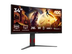 Монитор AOC CU34G4Z, 34" Curved 1500R, VA, WLED, 3440x1440@@240Hz, 1ms GtG, 0.3ms MPRT, 450cd m/2, 2500:1, 80M:1 DCR, Adaptive Sync, FlickerFree, Low Blue Light, Tilt, Height Adjust, Pivot, Swivel, 2xHDMI, DP, USB hub