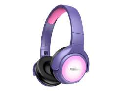 Philips Kids Bluetooth Wireless Headphones, 20 hours of play time ,LED light panels in the ear cups, pink