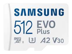 Samsung 512GB micro SD Card EVO Plus with Adapter, UHS-I interface, Read Speed up to 160MB/s
