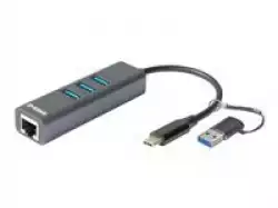 D-LINK USB-C/USB to Gigabit Ethernet Adapter with 3 USB 3.0 ports
