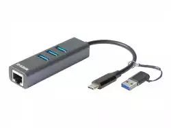D-LINK USB-C/USB to Gigabit Ethernet Adapter with 3 USB 3.0 ports