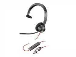 HP Poly Blackwire 3310 Monaural Microsoft Teams Certified USB-C Headset +USB-C/A Adapter