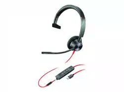 HP Poly Blackwire 3315-M Blackwire 3300 series headset on-ear wired active noise cancelling 3.5mm jack USB-C black MS Teams