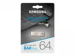 SAMSUNG BAR Plus USB Type-A 64GB 300 MB/s read 110 MB/s write resistant USB 3.1 Champagne Silver with key ring