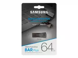 SAMSUNG BAR Plus USB flash drive Type-A 64GB 300 MB/s read 110 MB/s write resistant USB 3.1 Titan Gray with key ring
