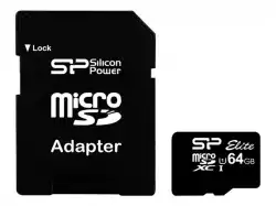 Silicon Power Elite /class 10 64GB mSD Card UHS-1 (U1) R/W: up to 85/10 MB/s, ECC function, Shock/water/x-ray-proof, w/ adapter
