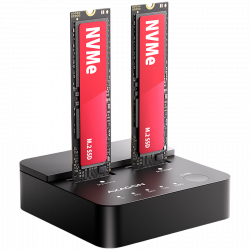 ADSA-M2C22L USB-C 20Gbps docking station for 2 x M.2 NVMe SSD with disk cloning function without PC                          