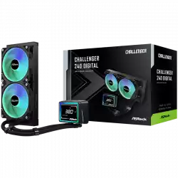 Asrock Challenger 240 Digital, AiO liquid cooler, ARGB, Digital display, 240 mm radiator, AM5, AM4, LGA1851, LGA1700, 90-ACLA36-BAAGA6, Black, 6Y