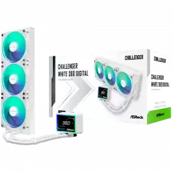 Asrock Challenger White 360 Digital, AiO liquid cooler, ARGB, Digital display, 360 mm radiator, AM5, AM4, LGA1851, LGA1700, 90-ACLA36-WAAGA6, White, 6Y