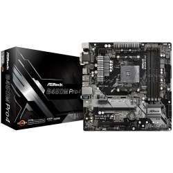 ASROCK Main Board Desktop B450M PRO4 (AM4 B450, 4xDDR4,PCIe 3.0 x16,PCIe 2.0 x1, M.2, 4 SATA3, Type -C, 7 USB,VGA, DVI, HDMI) mATX