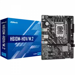 ASROCK Main Board Desktop H610M-HDV/M.2 (S1700, 2x DDR4, 1x PCIe x16, 2x PCIe x1, 4x SATA3 6.0Gb/s, 1x m.2 PCIe, 4x USB 3.2, 5x USB 2.0, 1x Com port header, 1x VGA, 1x HDMI, 1x DP 1.4, 1x GLAN, mATX) Retail