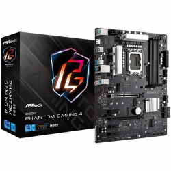 ASROCK Main Board Desktop Z690 Phantom Gaming 4 (S1700, Z690, 4x DDR5, 2x PCIe x16, 3x PCIe x1, 4x SATA3 6.0Gb/s, 3x m.2 PCIe Gen4x4, RAID 0,1,5,10, 10x USB 3.2, 1x USB-C 1x RJ-45 1GB Lan, HDMI, ATX, Retail.