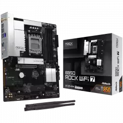 ASROCK MB Desktop B850 Rock WiFi 7, AM5, 4x DDR5, 1x PCIe 5.0 x16, 1x PCIe 4.0 x16, 1x Blazing M.2, 1x Hyper M.2, 4x SATA3, RAID 0, 1, 10, 7.1 CH HD Audio, 1x HDMI, 8x USB 3.2, 8x USB 2.0, 2x USB-C, 2.5G LAN, 2x Wi-Fi 7, BT, 1x HDMI, 1x SPDIF, ATX