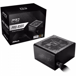 Asrock PRO-650B, 650W, 80 Plus BRONZE, Non Modular PSU, 1x EPS 12V CPU(4+4pin), 2x PCIe (6+2pin), 2x 4-pin connectors, 4x SATA, OCP, SCP, OVP, UVP, OTP, OPP protections, 120 mm Fan, ATX 3.1, 3Y warranty