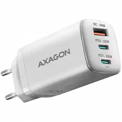 AXAGON ACU-DPQ65W GaN Wall charger, 3x port (USB + dual USB-C), PD3.0/QC4+/PPS/Apple, 65W, white