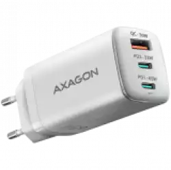 AXAGON ACU-DPQ65W GaN Wall charger, 3x port (USB + dual USB-C), PD3.0/QC4+/PPS/Apple, 65W, white                          