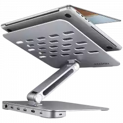AXAGON HMC-STND ALU stand with HUB 5Gbps, for 10" - 16" laptops, adjustable, 3x USB-A, HDMI 4K/60Hz, GLAN, PD 100W, USB-C input                          