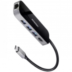 Axagon Multiport USB 3.2 Gen 1 hub. HDMI, Gigabit LAN and Power Delivery. 20 cm USB-C cable.                          