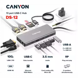 CANYON hub DS-12 13in1 4k USB-C Dark Grey
