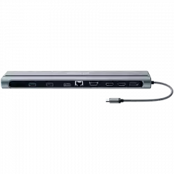 CANYON DS-90, 14 in 1 hub, with Type C female *2,Type C male *1:max 10Gbps,USBA*3:max 10Gbps,DP*1，VGA*1,SD card slot*1,TF card slot*1,Audio 3.5 audio*1,HDMI*2,RJ45*1,cable length 0.20m,Aluminum alloy housing,76*22.5*301mm,Dark grey
