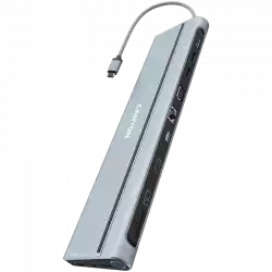 CANYON DS-90, 14 in 1 hub, with Type C female *2,Type C male *1:max 10Gbps,USBA*3:max 10Gbps,DP*1，VGA*1,SD card slot*1,TF card slot*1,Audio 3.5 audio*1,HDMI*2,RJ45*1,cable length 0.20m,Aluminum alloy housing,76*22.5*301mm,Dark grey