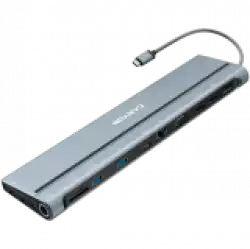 CANYON DS-90, 14 in 1 hub, with Type C female *2,Type C male *1:max 10Gbps,USBA*3:max 10Gbps,DP*1，VGA*1,SD card slot*1,TF card slot*1,Audio 3.5 audio*1,HDMI*2,RJ45*1,cable length 0.20m,Aluminum alloy housing,76*22.5*301mm,Dark grey