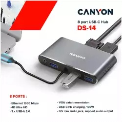 CANYON hub DS-14 8in1 4k USB-C Dark Grey