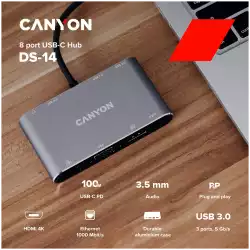 CANYON hub DS-14 8in1 4k USB-C Dark Grey