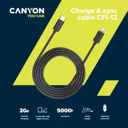 CANYON cable CFI-12 USB-C to Lightning 20W 2m Black