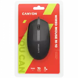 CANYON M-10, Canyon Wired optical mouse with 3 buttons, DPI 1000, with 1.5M USB cable, black, 65*115*40mm, 0.1kg
