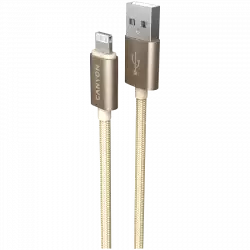 CANYON Charge & Sync MFI braided cable with metalic shell, USB to lightning, certified by Apple, 1m, 0.28mm, Golden