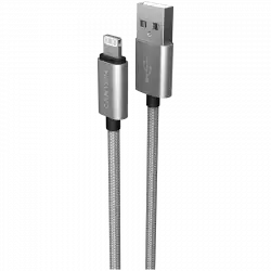 CANYON Charge & Sync MFI braided cable with metalic shell, USB to lightning, certified by Apple, 1m, 0.28mm, Dark gray