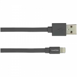 CANYON Charge & Sync MFI flat cable, USB to lightning, certified by Apple, 1m, 0.28mm, Dark gray