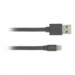 CANYON Charge & Sync MFI flat cable, USB to lightning, certified by Apple, 1m, 0.28mm, Dark gray