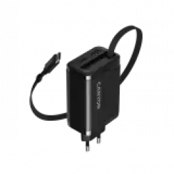 CANYON charger OnCharge 65RC Build-In Cable USB-C 65W 1xPD 1xQC EU Black