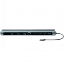 CANYON DS-90, 14 in 1 hub, with Type C female *2,Type C male *1:max 10Gbps,USBA*3:max 10Gbps,DP*1，VGA*1,SD card slot*1,TF card slot*1,Audio 3.5 audio*1,HDMI*2,RJ45*1,cable length 0.20m,Aluminum alloy housing,76*22.5*301mm,Dark grey