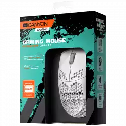 CANYON Puncher GM-11, Gaming Mouse with 7 programmable buttons, Pixart 3519 optical sensor, 4 levels of DPI and up to 4200, 5 million times key life, 1.65m Ultraweave cable, UPE feet and colorful RGB lights, White, size:128.5x67x37.5mm, 105g