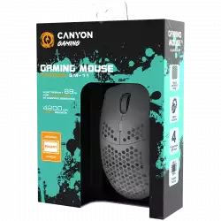 CANYON Puncher GM-11, Gaming Mouse with 7 programmable buttons, Pixart 3519 optical sensor, 4 levels of DPI and up to 4200, 5 million times key life, 1.65m Ultraweave cable, UPE feet and colorful RGB lights, White, size:128.5x67x37.5mm, 105g