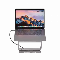 Canyon Laptop stands with hub, TYPE C F to HDMI2.0+2USB3.0+USBC3.0+RJ45+PD, TYEP C TO C cable 1m white with Emarker: HUSB332A, Material: Aluminum case+ABS+PS, Size: 245x240x27.2+/-0.3mm, Weight:1304g