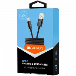 CANYON CFI-3, Lightning USB Cable for Apple, braided, metallic shell, cable length 1m, Black, 14.9*6.8*1000mm, 0.02kg