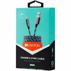 CANYON Lightning USB Cable for Apple, braided, metallic shell, 1M, Dark gray