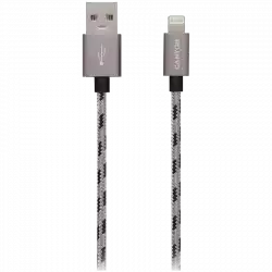 CANYON Lightning USB Cable for Apple, braided, metallic shell, 1M, Dark gray